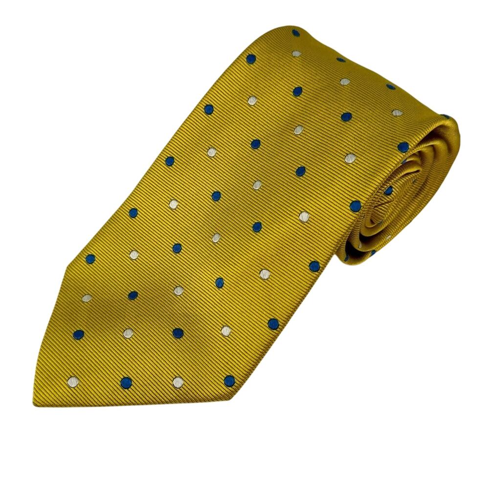 Brooks Brothers Maker Pure Silk Woven Tie Embroidered Polka Mustard Yellow‎ Mens